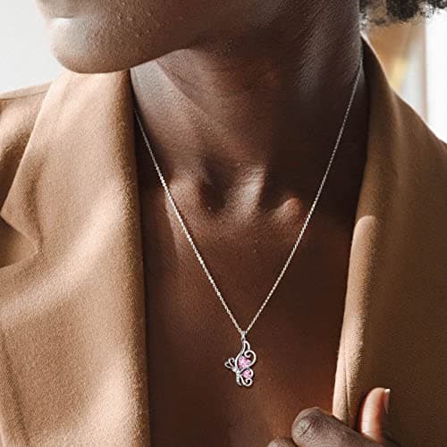 Collier cœur papillon femme argent sterling 925 pendentif papillon pierre de naissance