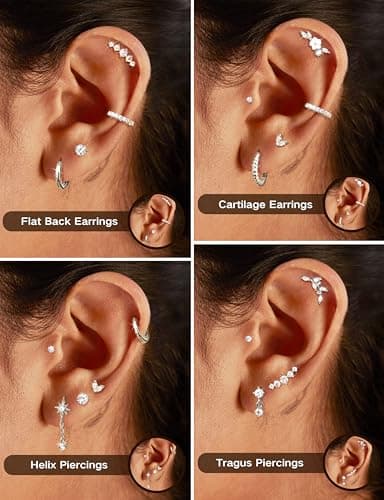 Adramata Piercing Or Argent Femme Oreille Piercing Helix Boucles d'Oreilles 12Pcs Acier Inoxydable Recycled Claim Standa