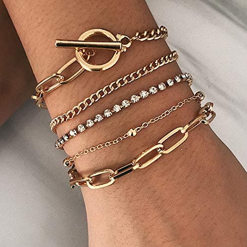 bracelets ShiQiao dorés pour femmes - Bohème glittering accessory - Lot de 5 bracelets cristal et métal