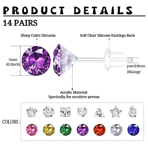 Boucles d'Oreilles Adramata Strass Acrylique Clair Piercing Retenue 14 Paires