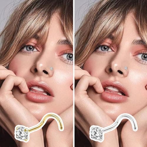 Clous de nez en spirale CHSZSH dorés pour perçage du nez, clous de nez zirconium et acier inoxydable, 2 paires UEFA