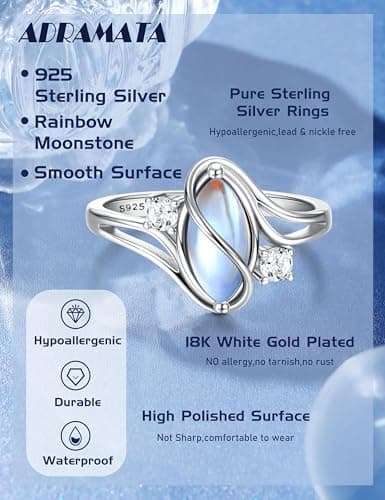Adramata Bague en Argent 925 pour Femme | Pierre de LuneNaturelle Fantaisie | Bague de Pouce Déclaration Manuelle | Arge