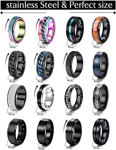 Adramata Bague Anti Stress en Acier Inoxydable pour Hommes Noir en Acier Inoxydable Bague Cool Spinner Été Hommes