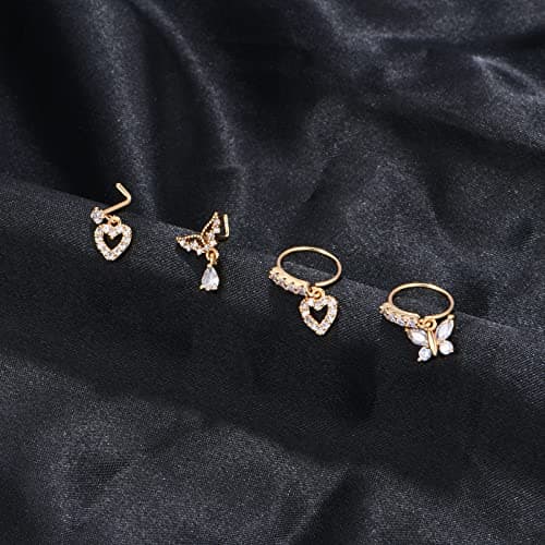 Mayhoop Piercing Nez en Acier Chirurgical pour Femme et Homme - Coeur Fleur Papillon Ramure - 20G - Disponible en Argent