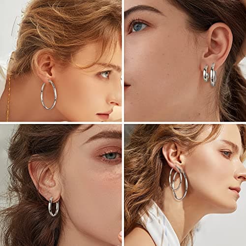 Adramata Boucles d'Oreilles Créoles Argent 14 Carats Plaquées Or Hypoallergéniques pour Femme et Homme  
Adramata Boucle