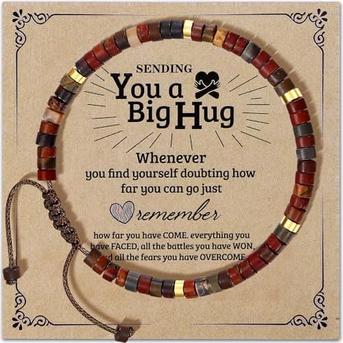 Bracelet Pierre Naturelle Femme Motivation Amitié Fait Main en Cristal Cadeau — Brun-Carte Étreinte