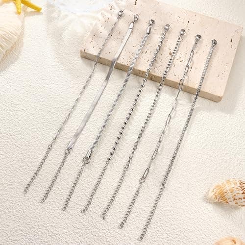 Adramata 7 Pcs Chaîne Bracelets Acier Inoxydable Femme pour Femmes Adultes Événements Formelles Réglables CSAO Format St