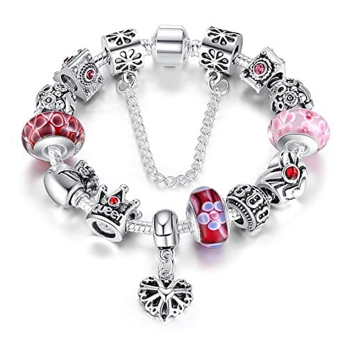 ATE A TE® Bijou de bracelet « Fleur » en verre avec chaîne de sécurité, 18 cm/20 cm - Accessoire de mode pour femme - Él — Rose- 18 cm