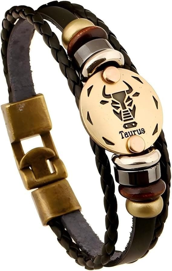 URBAN SPARKS 12 constellations bracelet en cuir tressé avec fermerture magnétique pour homme - Longueur 21 cm - Accessoi — Taureau