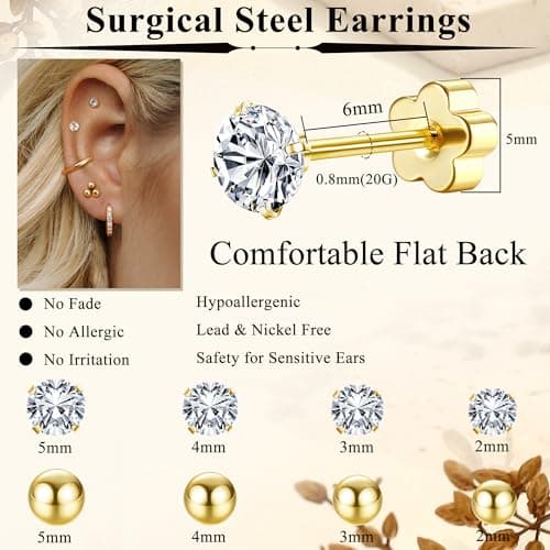 Adramata 12 Paires Boucles d'Oreilles Femme Acier Inoxydable Hypoallergéniques Cartilage Piercing Helix Or Argent Recycl