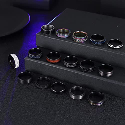 Adramata Bague Anti Stress en Acier Inoxydable pour Hommes Noir en Acier Inoxydable Bague Cool Spinner Été Hommes
