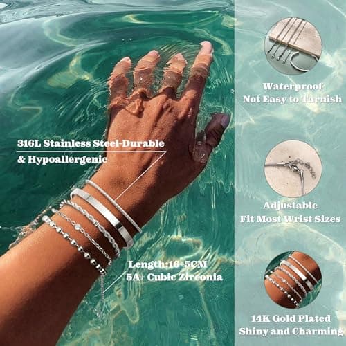 Adramata Chaîne Bracelets Or Acier Inoxydable Femme Réglable Fantaisie Empilables Imperial Standard 100