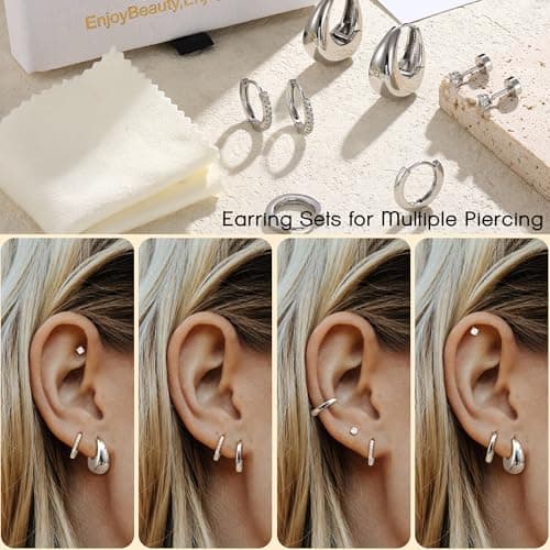 Adramata Boucles d'Oreilles Plaqué Or 14K Argent Femme Piercing Helix Tragus Petites Boucles d'Oreilles Femme Recycled 4