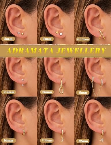 Adramata Or Argent Boucles d'Oreilles Femme Piercings Tragus Helix 10 Paires Climatiques Étanches