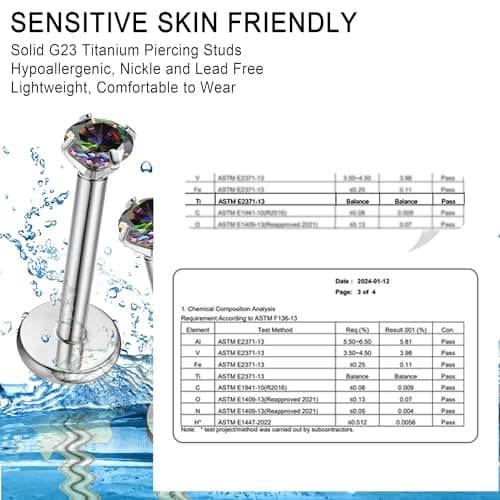 Adramata G23 Titane Piercing pour Tragus Homme Femme 16G 100% Recyclé