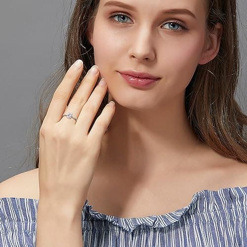 JeweBella Bague Femme Réglable en Argent 925 Zircone Cubique Brillant Bijoux Femme
