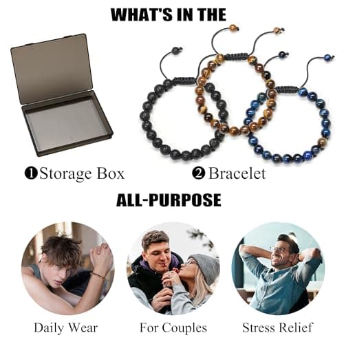 Bracelet Adramata Homme Pierre Naturelle 8mm Oeil de Tigre Reglable Bijoux Cadeau Recycled Standard 100