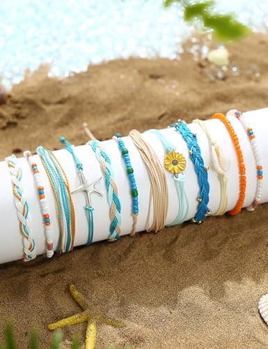 Adramata 24 Pièces Bracelets Fantaisie pour Femme Épingle des Trendsetters Plage Océan Boho Vibes Bracelets Réglables Fa