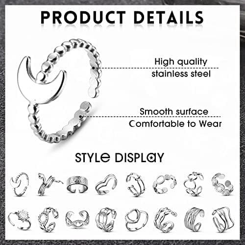 Adramata Acier Inoxydable Bague Femme Modèle Reglable Boho Minimaliste Fleur Coeur Papillon Empilables Argent Recycled 1