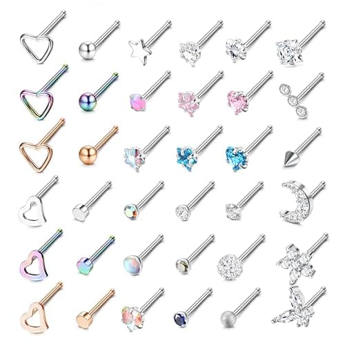 LOLIAS Piercing Nez Acier Chirurgical Femme Screw Piercing Nez Diamond CZ Nostril Piercing Standard 100