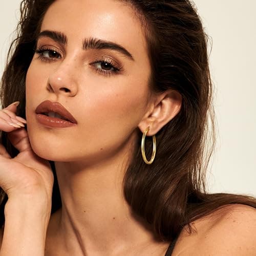 Adramata Boucles d'Oreilles Créoles Argent pour Femme et Homme - Plaquées Or 14 Carats Hypoallergéniques - Poteau Sterli
