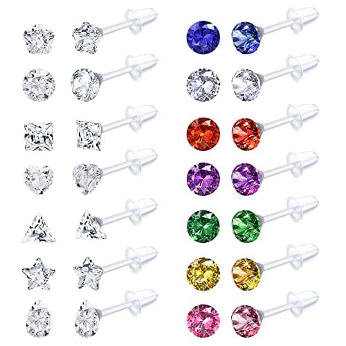 Boucles d'Oreilles Adramata Strass Acrylique Clair Piercing Retenue 14 Paires