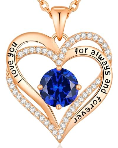 Collier Femme Coeur Pierre de Naissance, Bijoux Cadeau Fête des Mères Anniversaire Graduation Maman Noël Saint Valentin — Or Rose 09