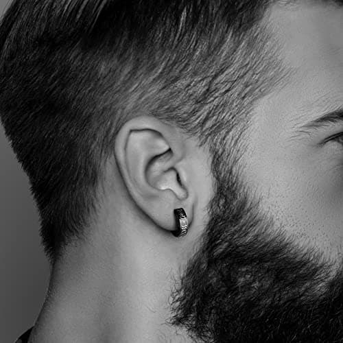 Adramata 8 Paires Boucles d'Oreilles Acier Inoxydable pour Homme et Femme, Boucles d'Oreille Créoles Noir, Faux Ecarteur