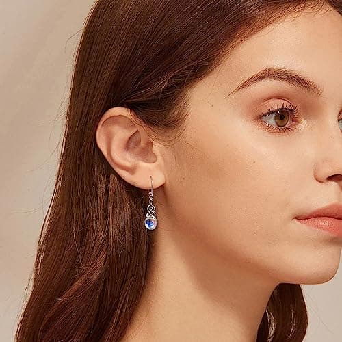 Adramata Boucles d'Oreilles Argent Sterling 925 pour Femmeuspendues en Pierre de Lune - Vintage Fantaisie - Cadeau Recyc
