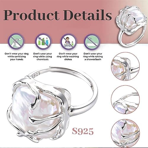 Kinretixia Bague irrégulière en argent sterling 925 avec perles baroques pour femme - Accessoire de mode tendance pour l