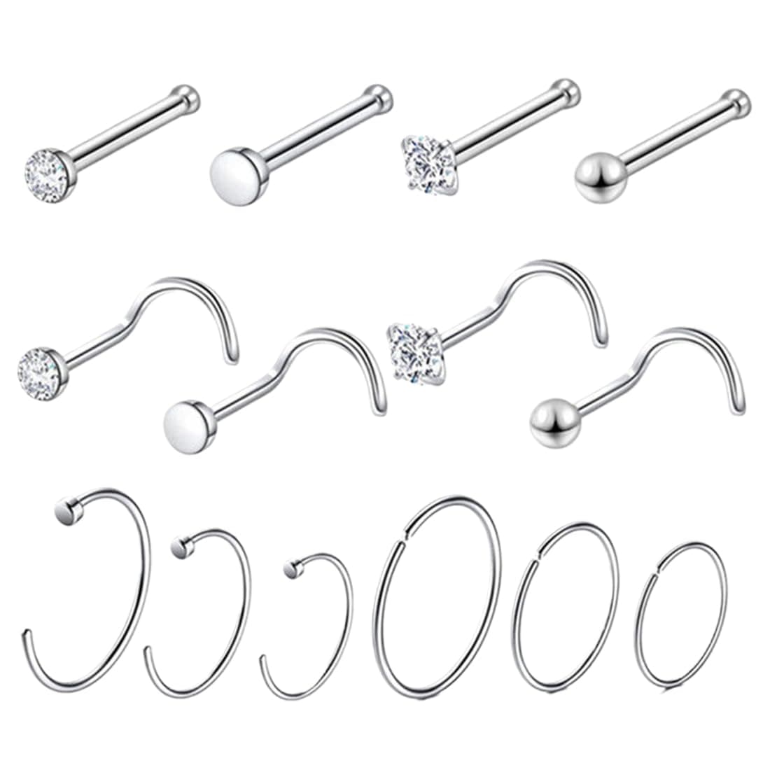OQKAHIV Piercings Nez Anneau en Acier Chirurgical pour Femmes Hommes - 14 Pièces - Usage Sécuritaire et Hygiénique
