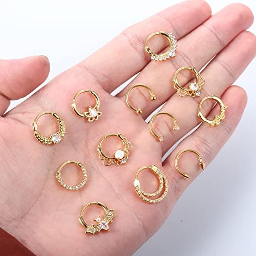 Adramata - Nez Anneaux Piercing pour Femmes | Aç smellurgical 12pcs 16G Tragus Conch Helix Septum Daith Boucles d'oreill