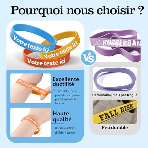 BEXOA Bracelets en Silicone Personnalisés 1 à 1000 – Caoutchouc Sur Mesure pour Campagnes de Sensibilisation et Cadeaux