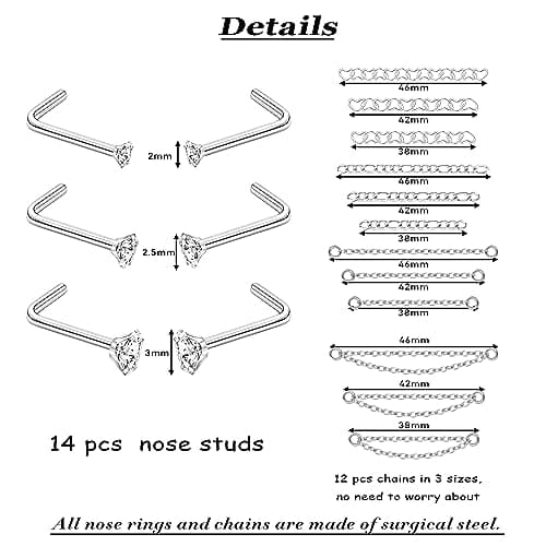 Adramata Piercing Nez en Acier Chirurgical pour Double Piercing de Nez Femmes et Hommes Recycled Standard 100 Pierre Cro