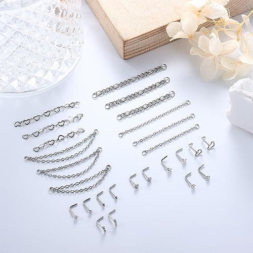 Adramata Piercing Nez en Acier Chirurgical pour Double Piercing de Nez Femmes et Hommes Recycled Standard 100 Pierre Cro