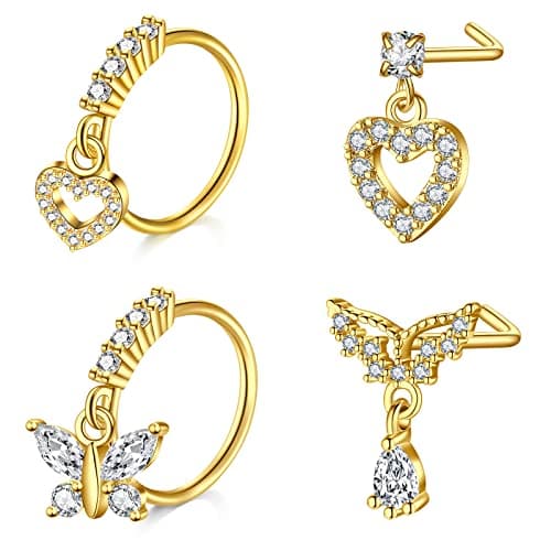 Mayhoop Piercing Nez en Acier Chirurgical pour Femme et Homme - Coeur Fleur Papillon Ramure - 20G - Disponible en Argent