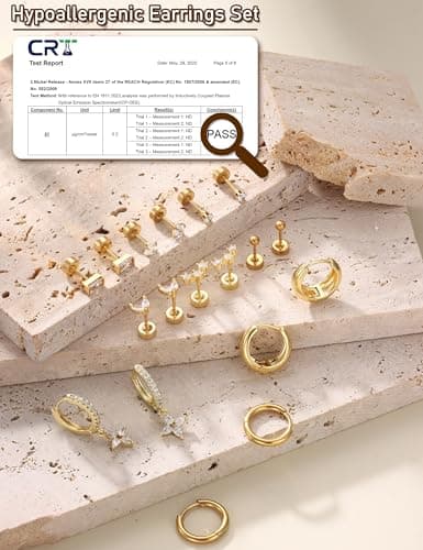 Adramata Boucles d'Oreilles Femme Or Argent Créoles Hypoallergéniques 9 Paires Piercings Tragus et Helix