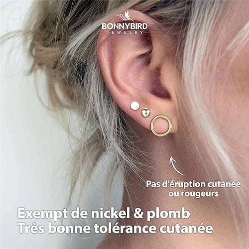 BONNYBIRD® Boucles d'Oreilles Acier Inoxydable Femme "BonnyClassic" - Résistance à l'eau & Bien Toléré Par la Peau | Or