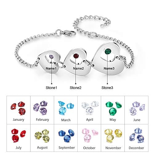 Bracelet Personnalisé Lorajewel Coeur Femme Prenoms Stone Bijoux Noël Saint-Valentin Cadeaux Mères Filles