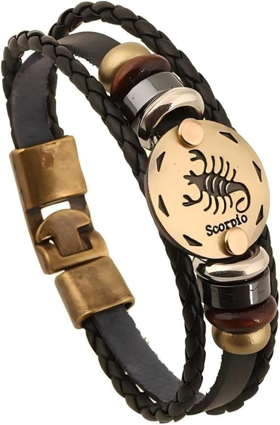 URBAN SPARKS 12 constellations bracelet en cuir tressé avec fermerture magnétique pour homme - Longueur 21 cm - Accessoi — Scorpion