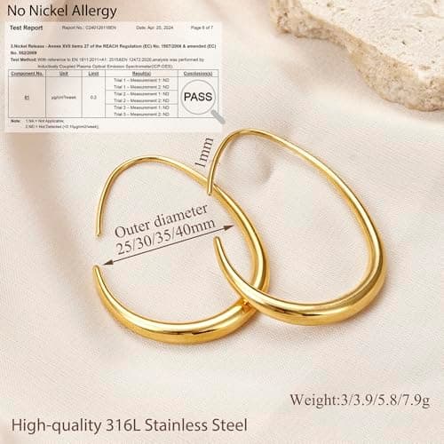 Adramata Boucles d'oreille Créole Femme Acier Inoxydable Hypoallergénique Recycled 30MM