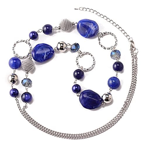 Colliers en perles pour femme - Bijoux Bohémiens en argent avec cristaux - Idée de cadeau fête des mères