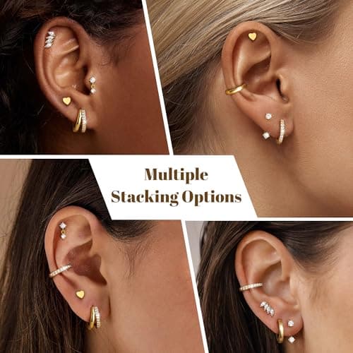 Adramata 7 Paires de Boucles d'Oreilles Or Acier Inoxydable Piercing Tragus Hypoallergénique pour Femme Bijoux Femme Fil