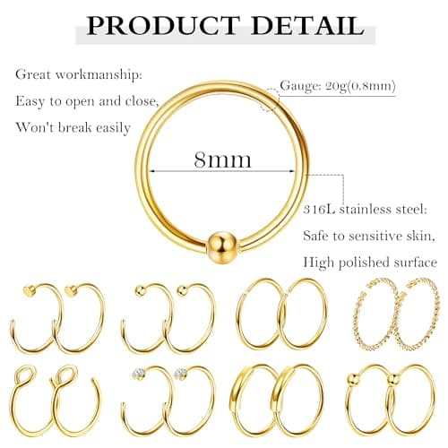 LOLIAS Anneaux Nez Acier Chirurgical Hypoallergéniques Femmes Hommes Recycled Claim Standard 100 Pièces