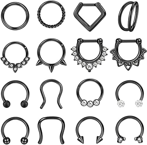 Adramata Septum Piercings 16G 8MM Bijoux, Hommes et Femmespour Accessoires Piercings, Écrous et Boucles d'OreillesRARÉFI — Le Noir