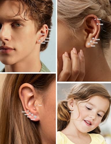 Adramata Acier Inoxydable CZ Boucles D'Oreilles Femme Homme Piercing 316L Acier 5 Paires Recycled Claim Standard 100