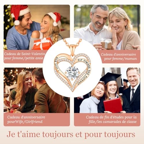 Collier Femme Coeur Pierre de Naissance, Bijoux Cadeau Fête des Mères Anniversaire Graduation Maman Noël Saint Valentin
