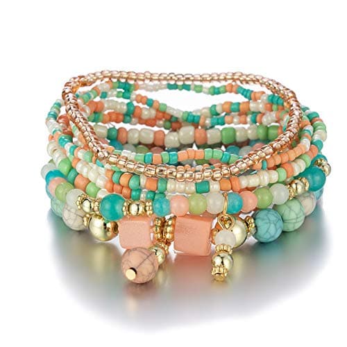 Jovono Boho Bracelets empilables en perles pour femmes - Chaîne de main élastique vintage - Perles de rocaille colorées — Coloré