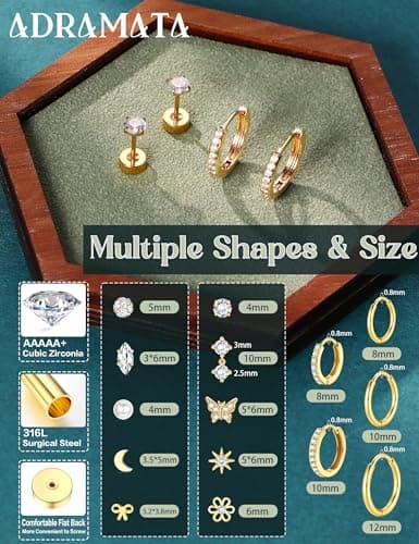 Adramata Piercings Acier Inoxydable Boucles d'Oreilles Femme Hypoallergéniques Perle Papillon Filles Creoles Helix Pierc