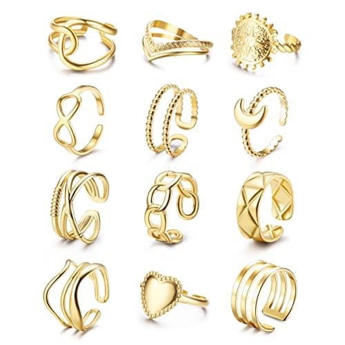 Adramata 12Pcs Bagues Femme Inoxydables Boho minimalistes Coeurs Infinis Reglables Or Argent Boho Bagues Femme Empilable
